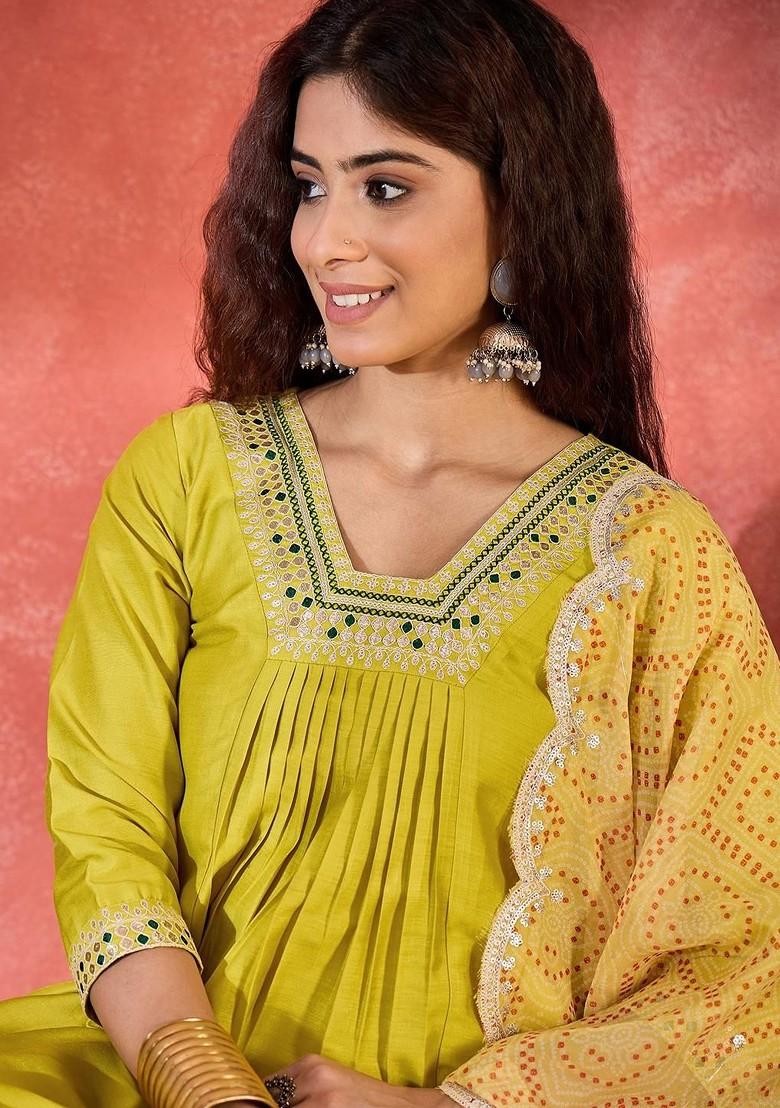 Yellow Yoke Design Blended Kurta Set - Indya