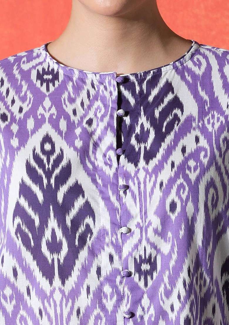 Purple Printed Blended Kurta Set - Indya