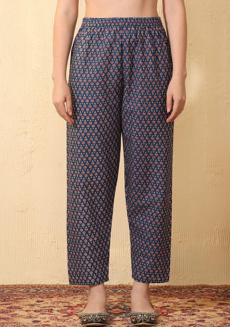 Blue Printed Blended Kurta Set - Indya