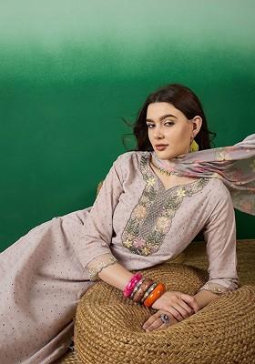 Pink Embroidered Blended Kurta Set