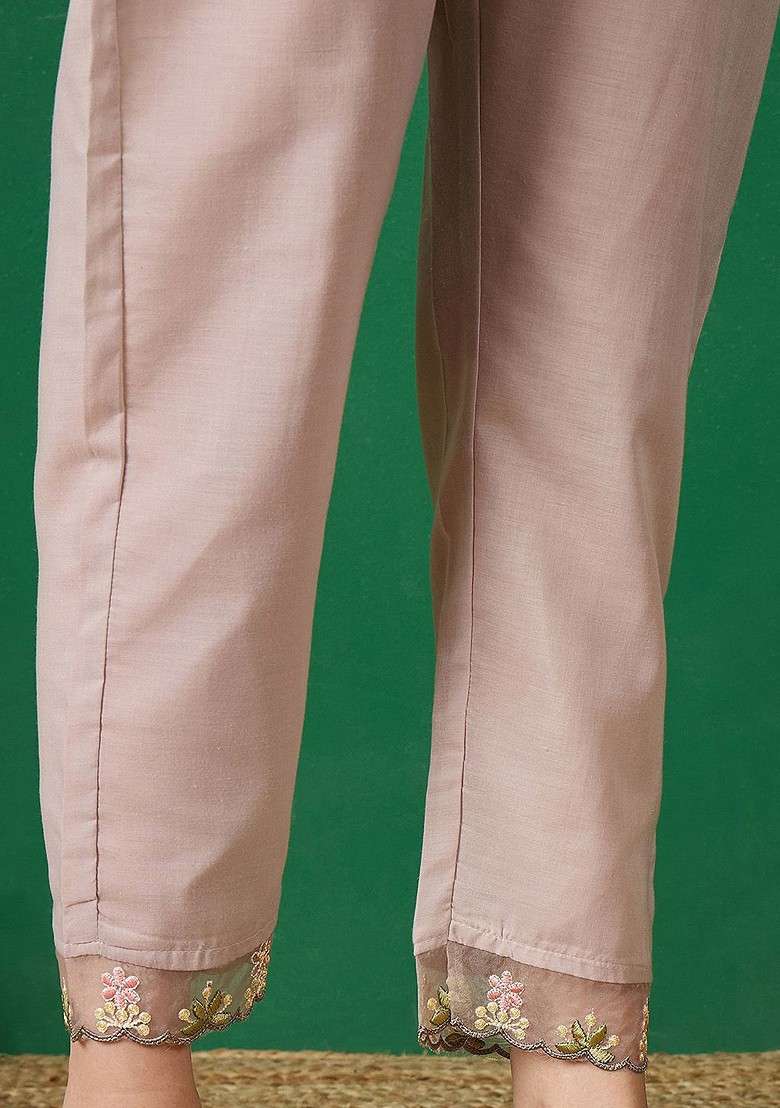 Pink Embroidered Blended Kurta Set - Indya