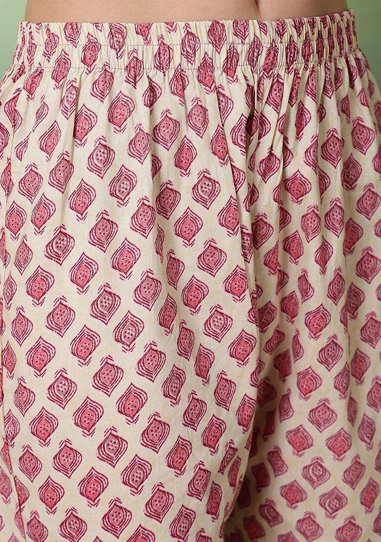 Pink Printed Blended Kurta Set - Indya