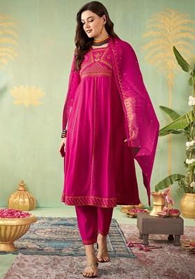 Magenta Yoke Design Blended Kurta Set