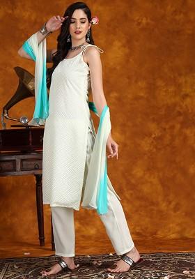 Green Sequinned Blended Kurta Set
