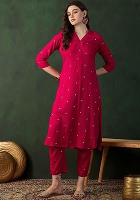 Pink Printed Blended Kurta Set