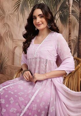 Pink Printed Blended Kurta Set