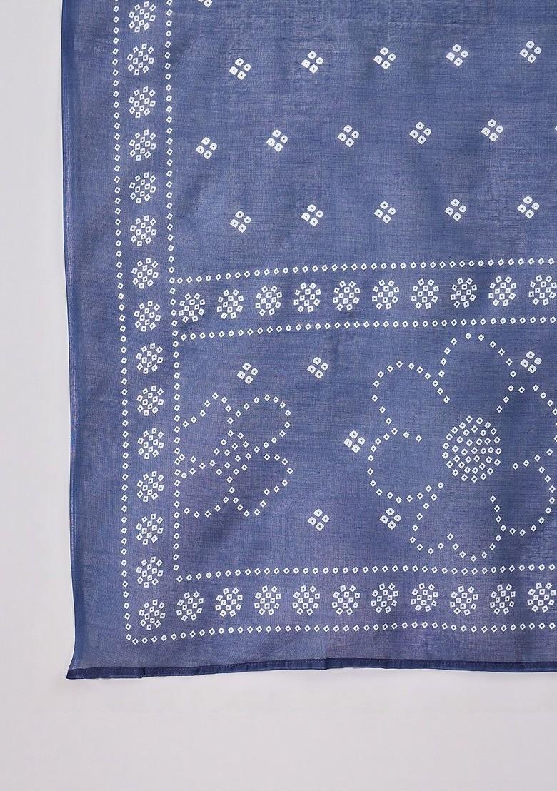 Blue Printed Blended Kurta Set - Indya