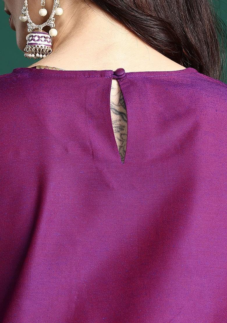 Purple Printed Blended Kurta Set - Indya