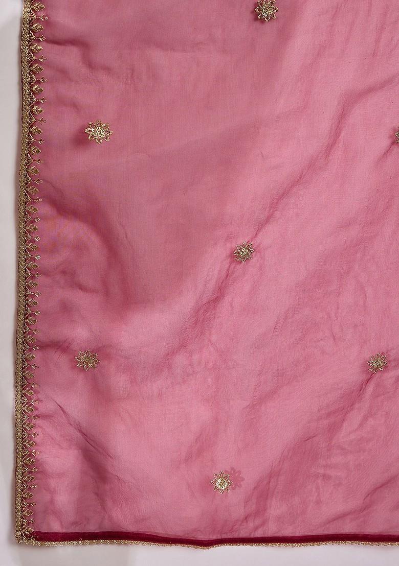 Maroon Embroidered Blended Kurta Set - Indya