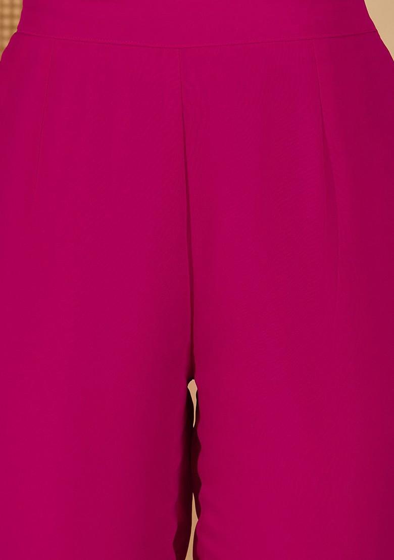 Magenta Embroidered Blended Kurta Set - Indya