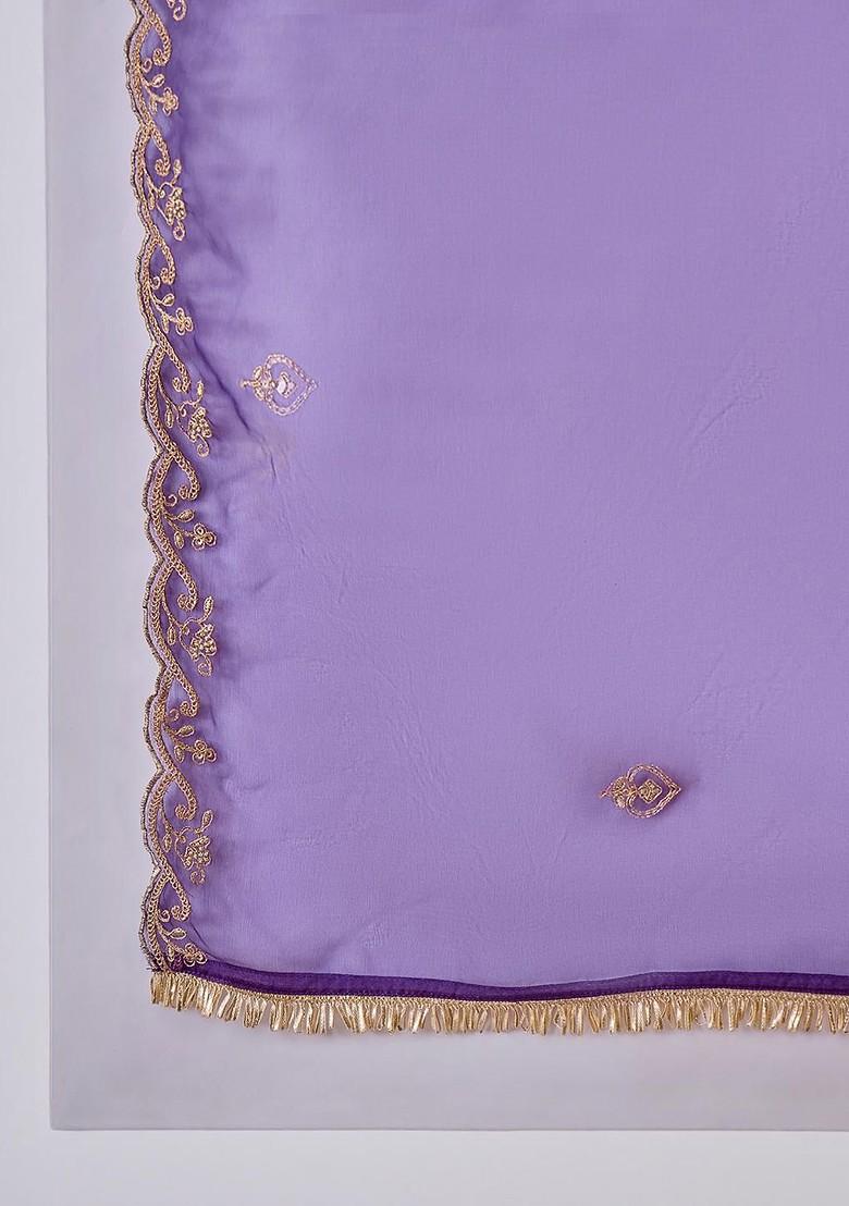 Purple Embroidered Blended Kurta Set - Indya