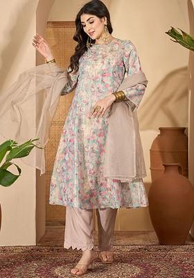 Sea Green Printed Blended Kurta Set