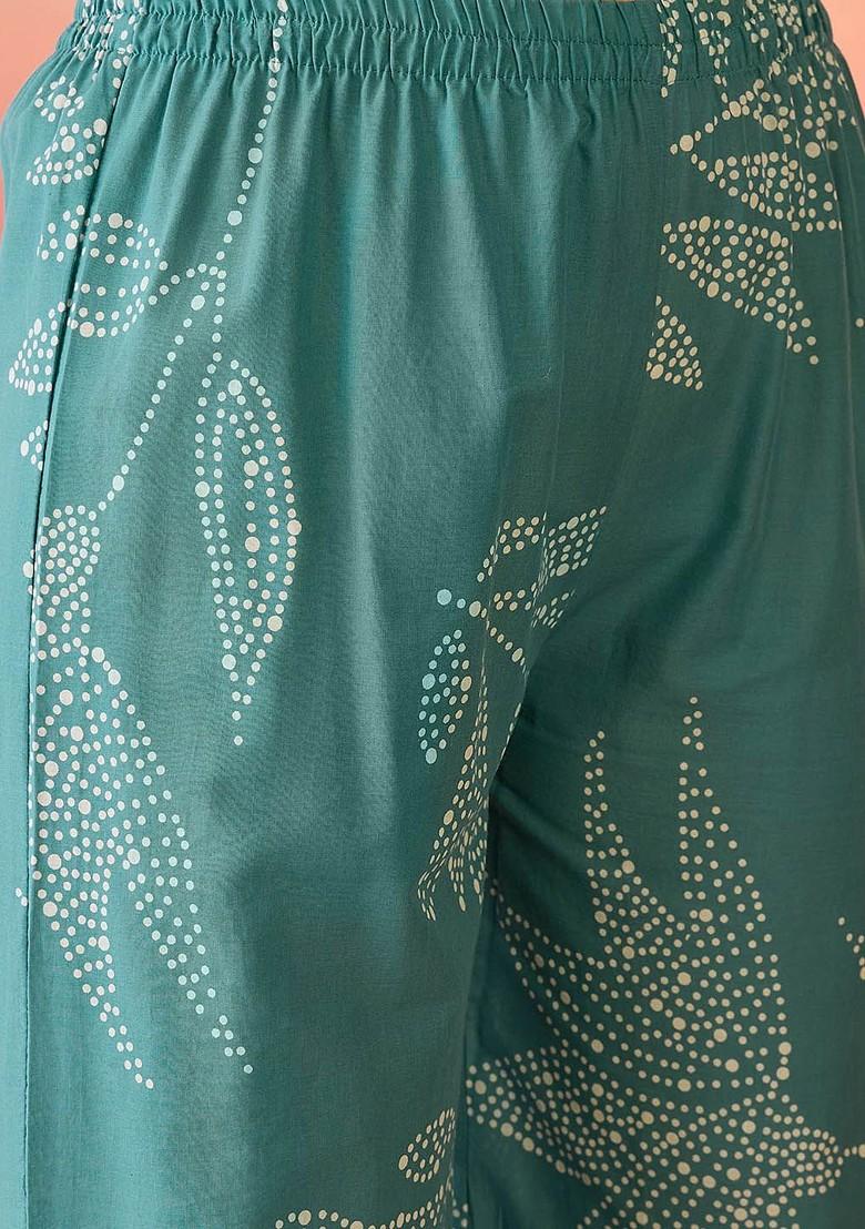 Blue Printed Blended Kurta Set - Indya