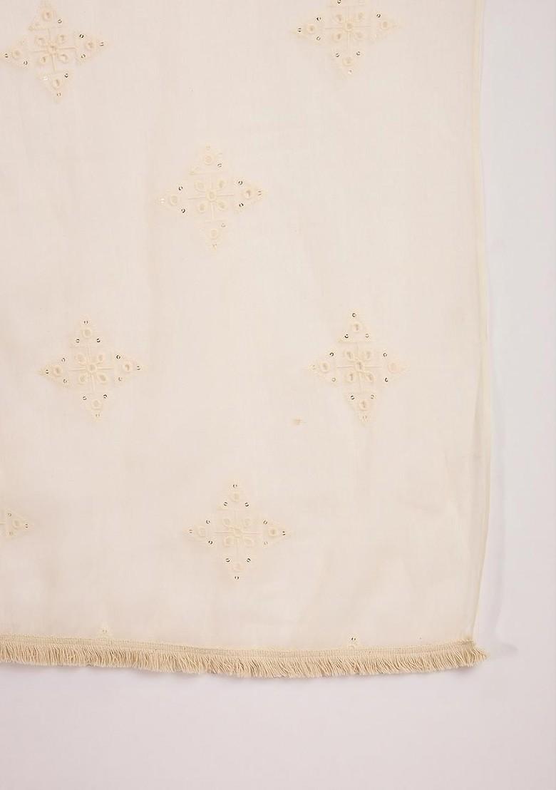 Cream Embroidered Blended Kurta Set - Indya