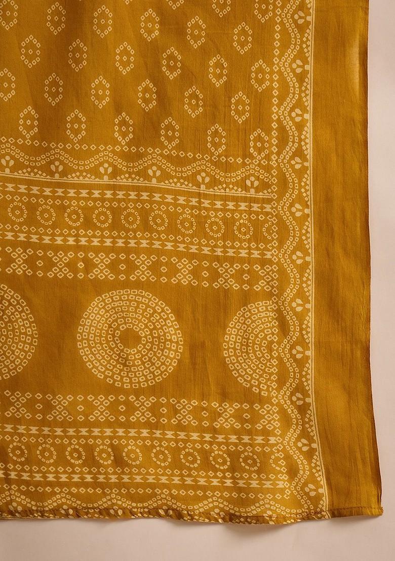 Mustard Printed Blended Kurta Set - Indya