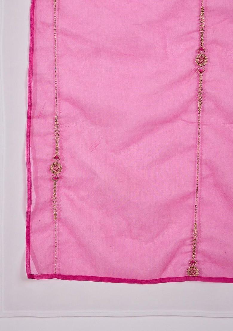 Fuchsia Embroidered Blended Kurta Set - Indya