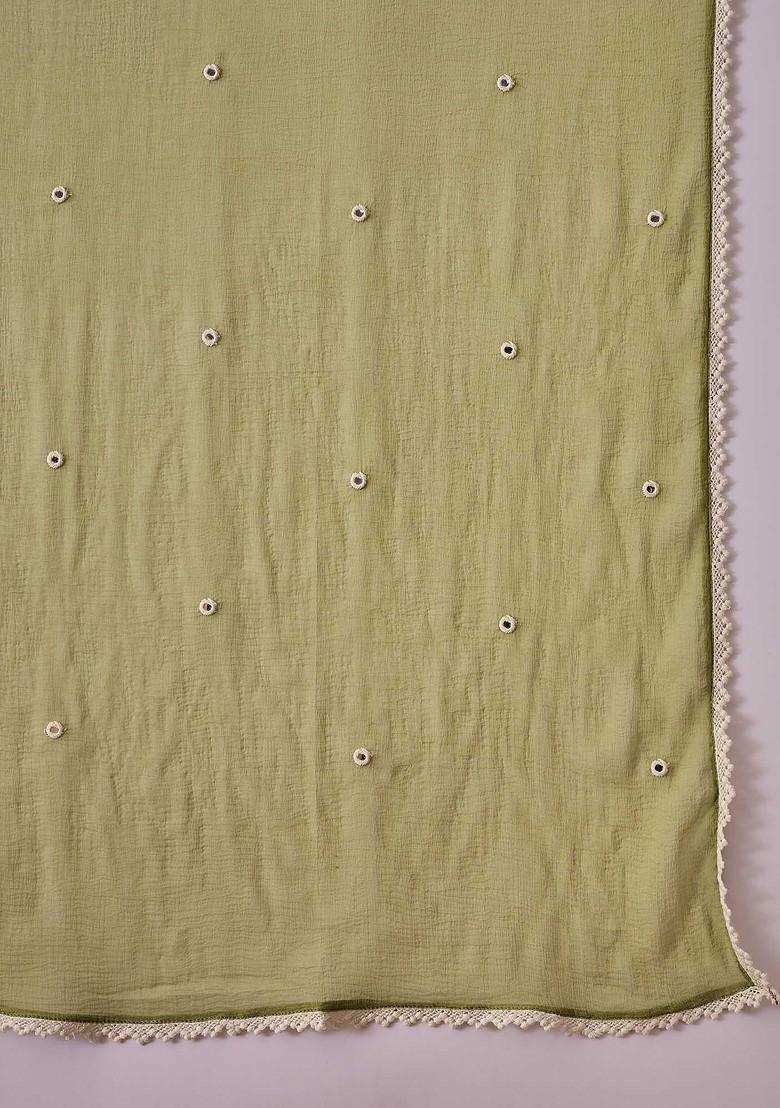 Green Printed Blended Kurta Set - Indya