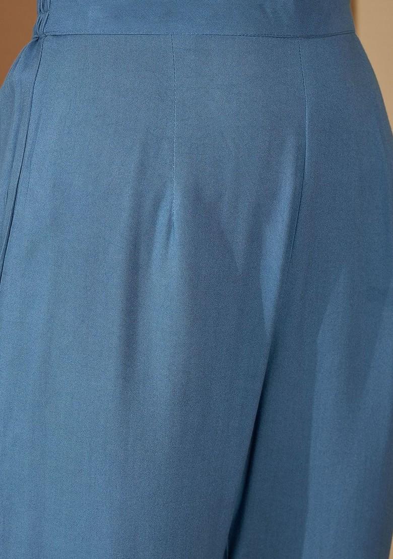 Navy Blue Printed Blended Kurta Set - Indya