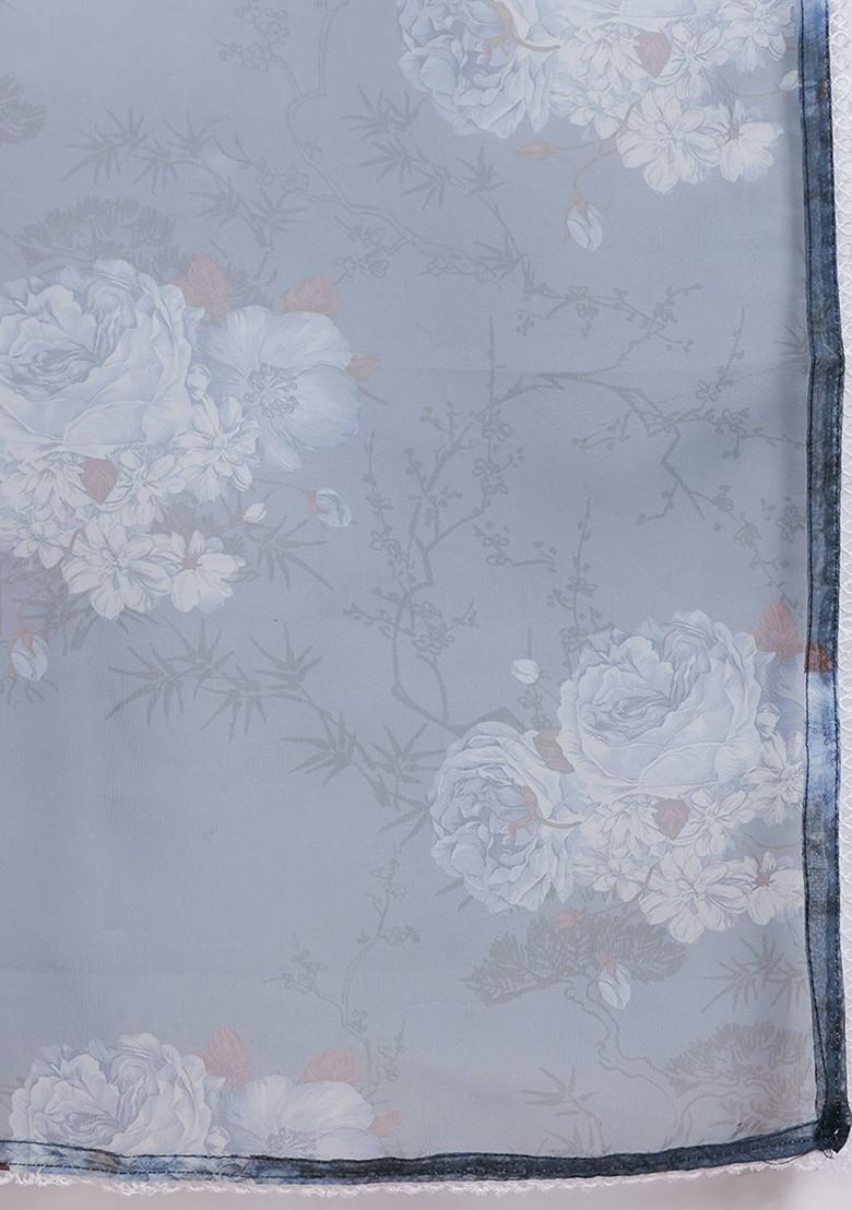 Blue Printed Blended Kurta Set - Indya