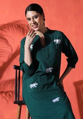 Green Printed Blended Kurta Set