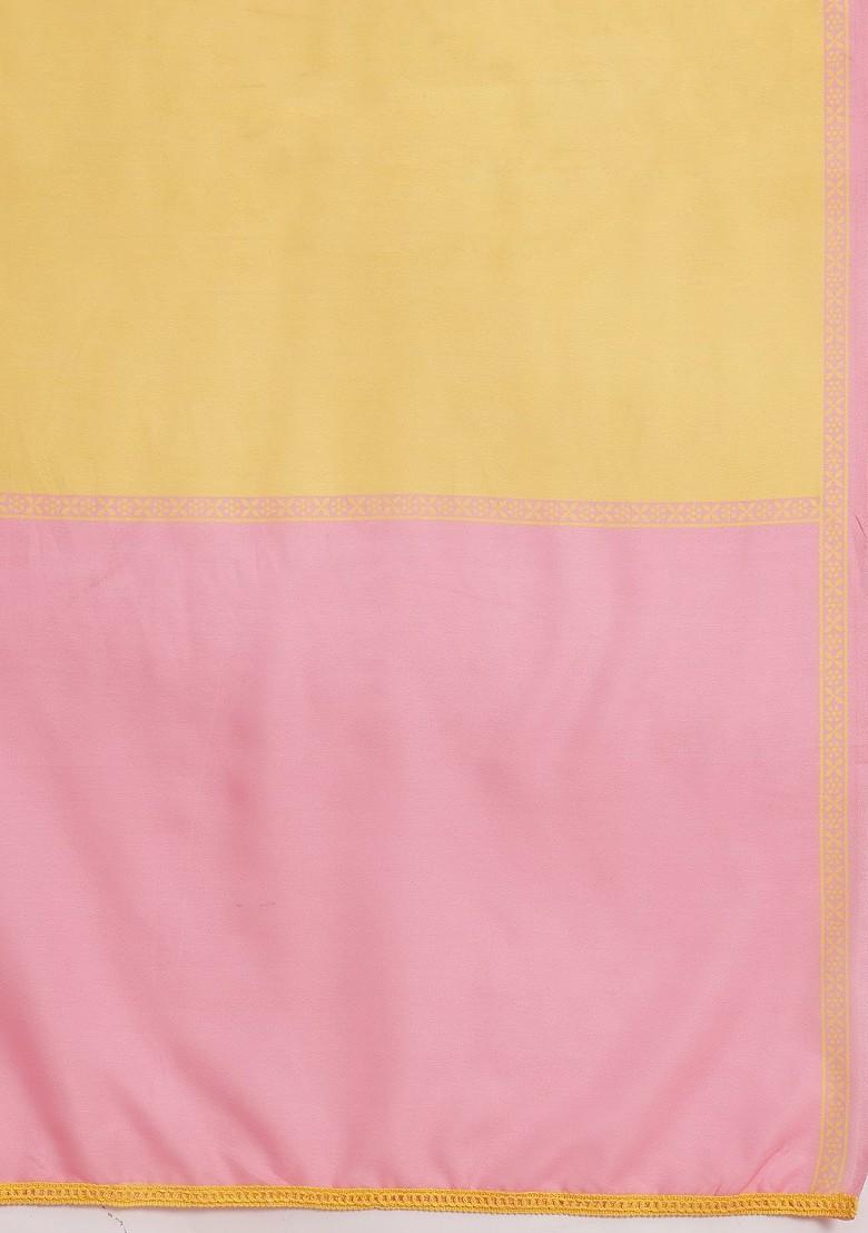 Yellow Mirror Work Blended Kurta Set - Indya