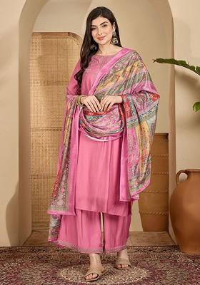 Red Thread Work Blended Kurta Set