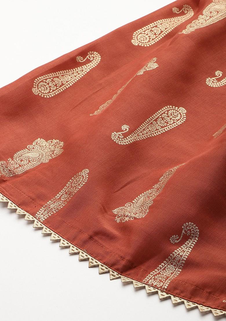 Rust Printed Blended Kurta Set