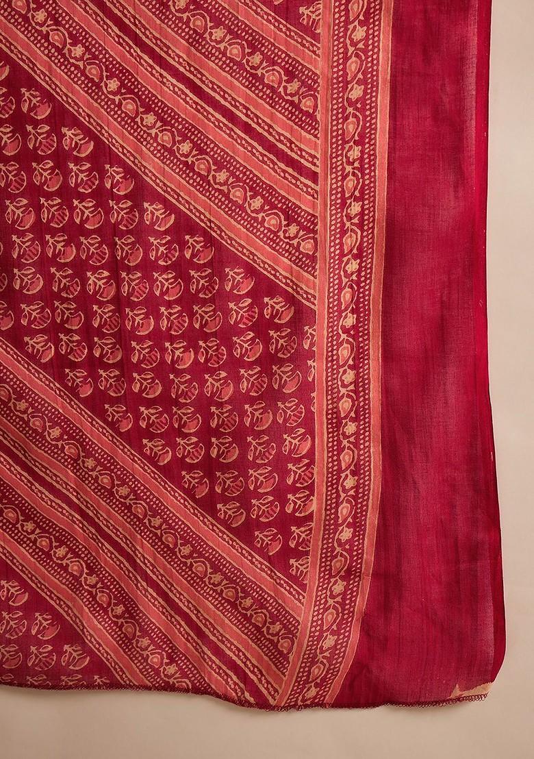 Maroon Printed Blended Kurta Set - Indya