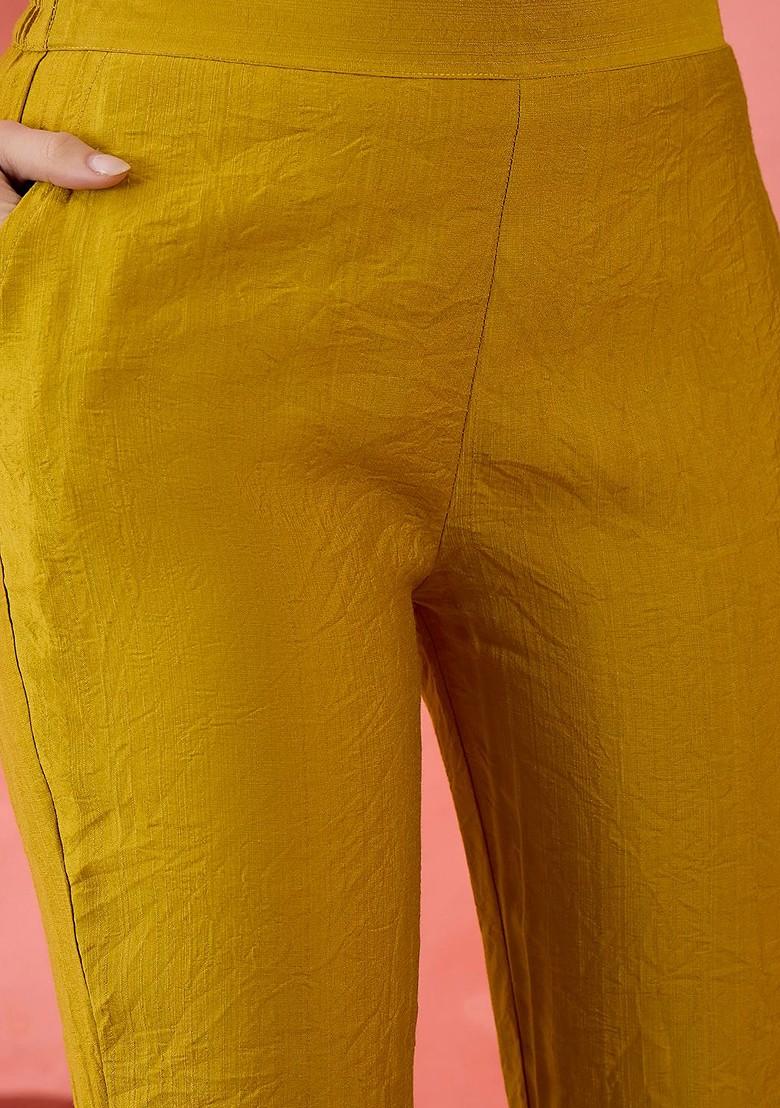 Yellow Embroidered Blended Kurta Set - Indya