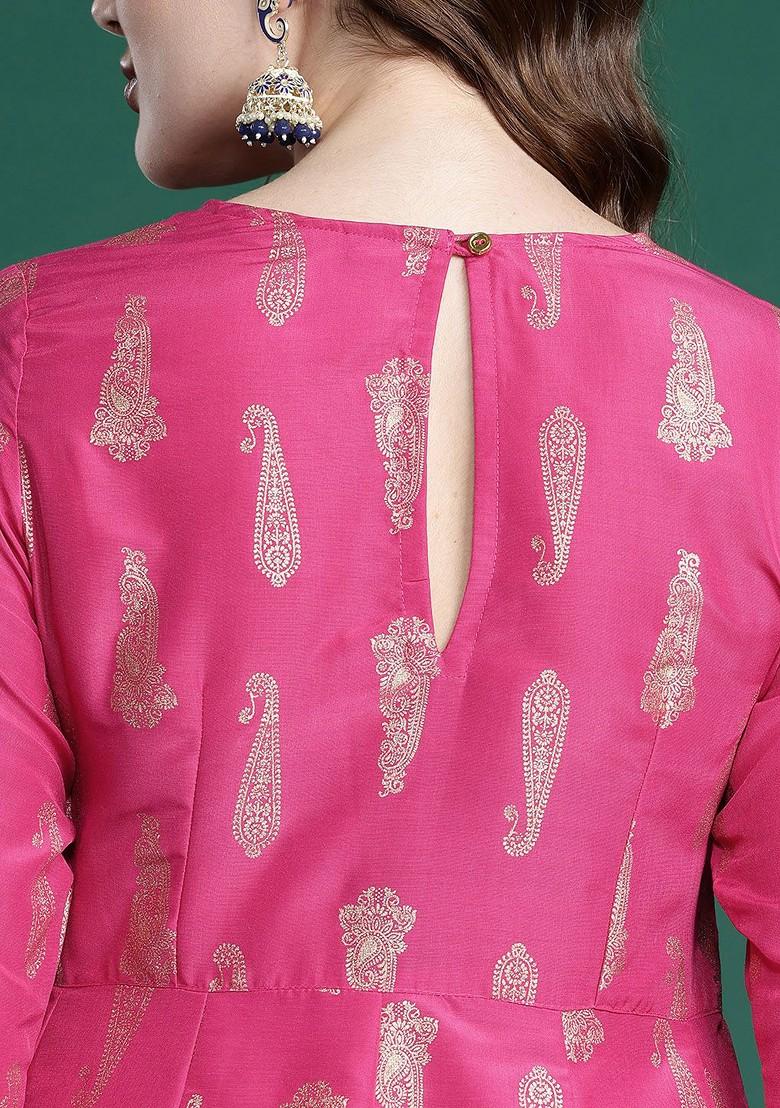 Fuchsia Printed Blended Kurta Set - Indya