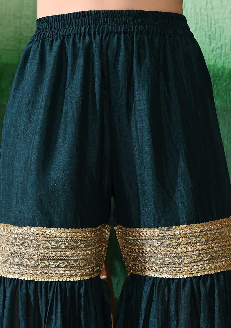 Teal Yoke Design Blended Kurta Set - Indya