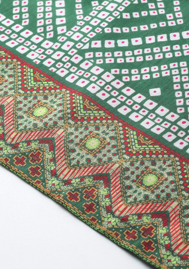 Green Printed Blended Kurta Set - Indya