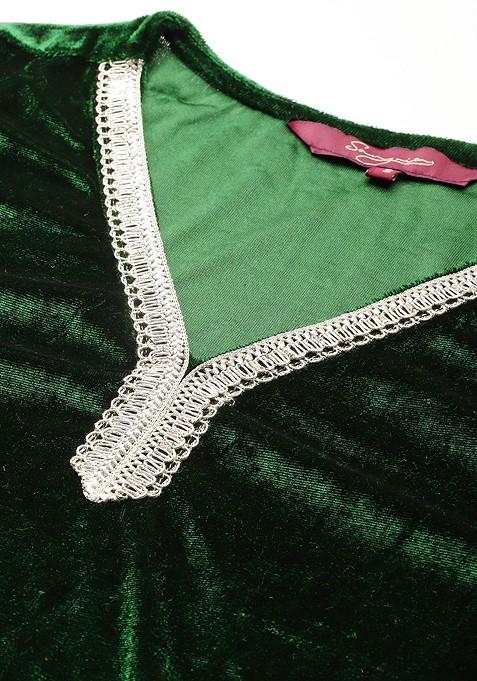 Green Solid Blended Kurta Set