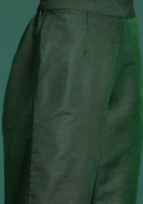 Green Solid Blended Kurta Set