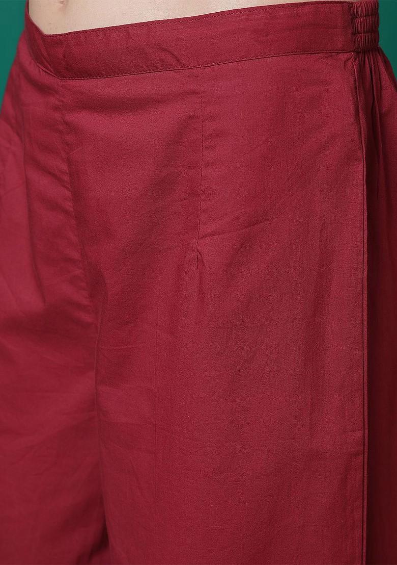 Maroon Embroidered Blended Kurta Set - Indya