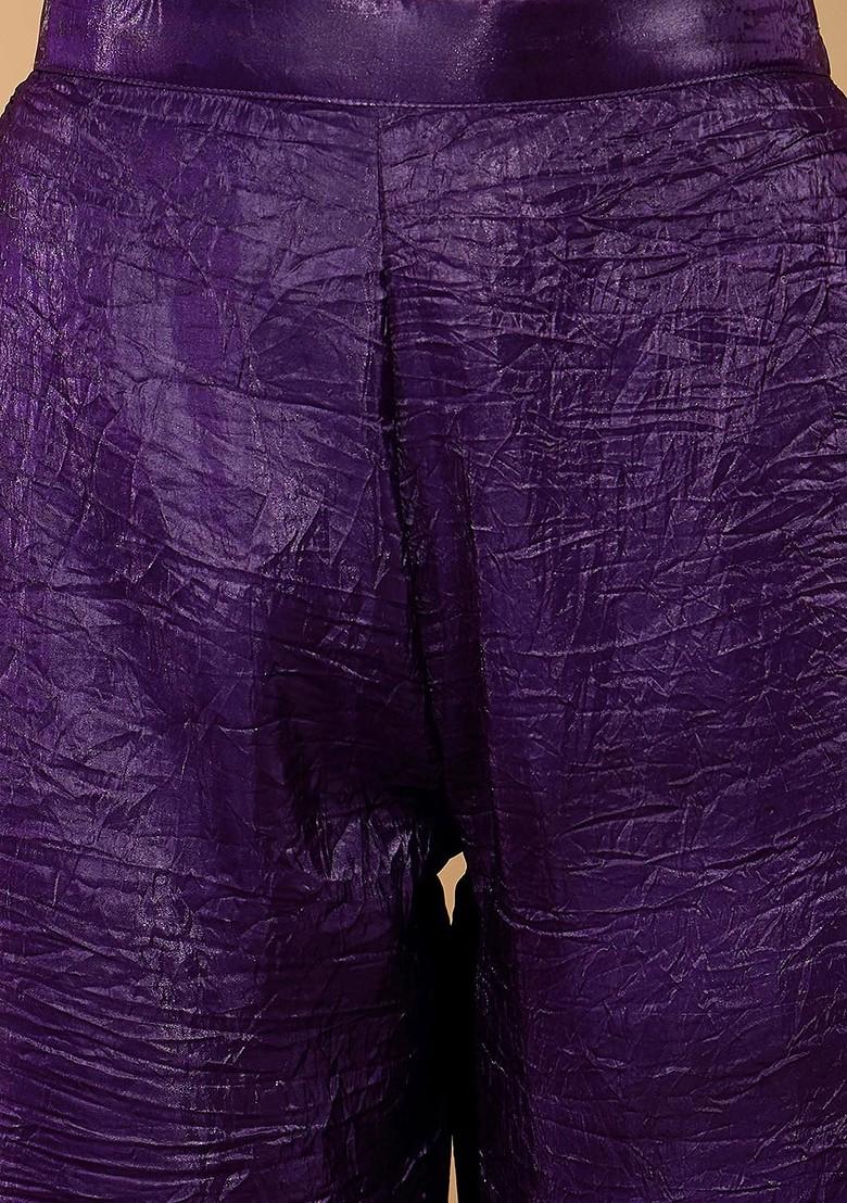 Purple Embroidered Blended Kurta Set - Indya