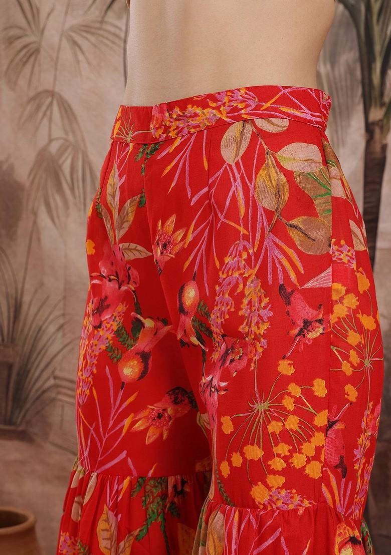 Orange Printed Blended Kurta Set - Indya