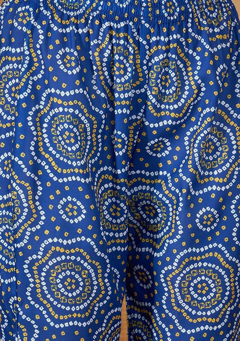 Blue Printed Blended Kurta Set - Indya