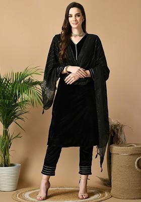 Black Solid Blended Kurta Set