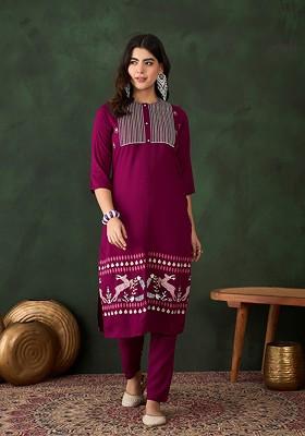 Fuchsia Printed Blended Kurta Set