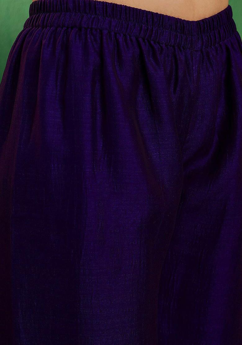 Purple Embroidered Blended Kurta Set - Indya