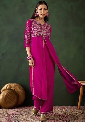 Pink Yoke Design Blended Kurta Set