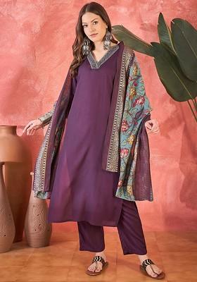Pink Embroidered Blended Kurta Set