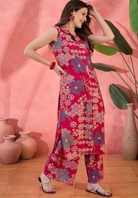 Pink Printed Blended Kurta Set
