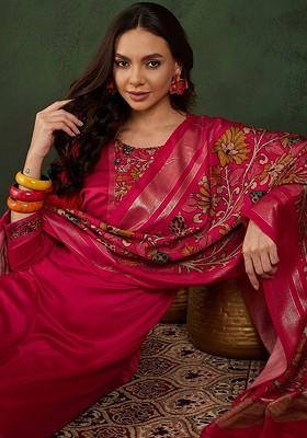 Pink Printed Blended Kurta Set