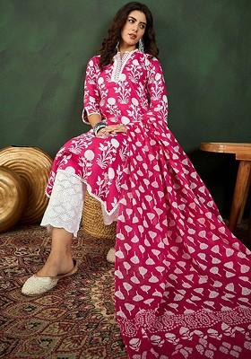 Pink Printed Blended Kurta Set