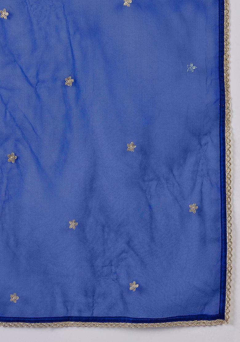 Blue Embroidered Blended Kurta Set - Indya