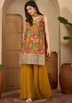 Yellow Printed Blended Kurta Set