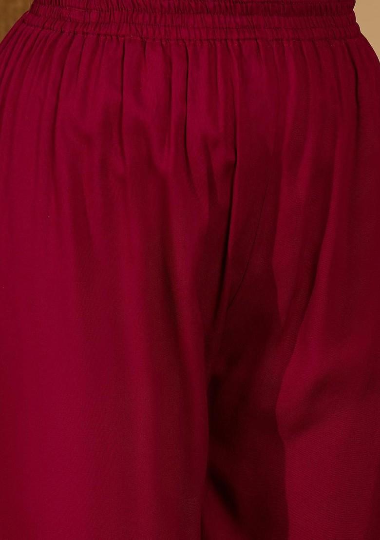 Magenta Embroidered Blended Kurta Set - Indya