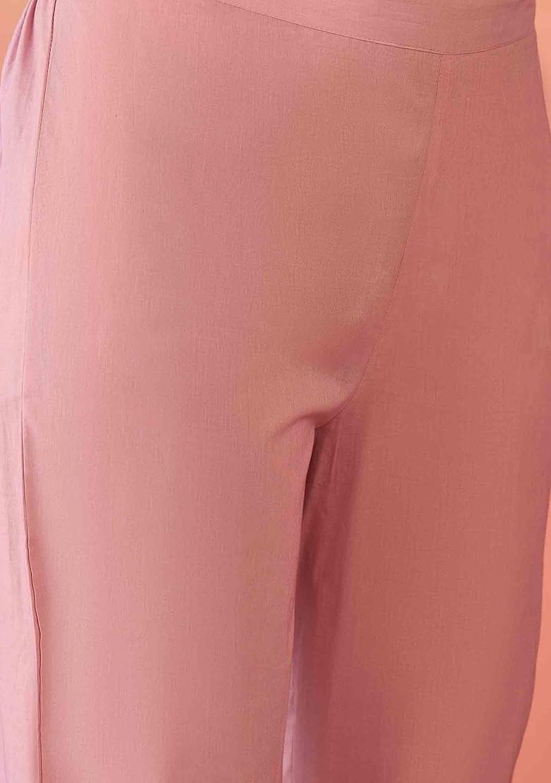 Pink Embroidered Blended Kurta Set - Indya